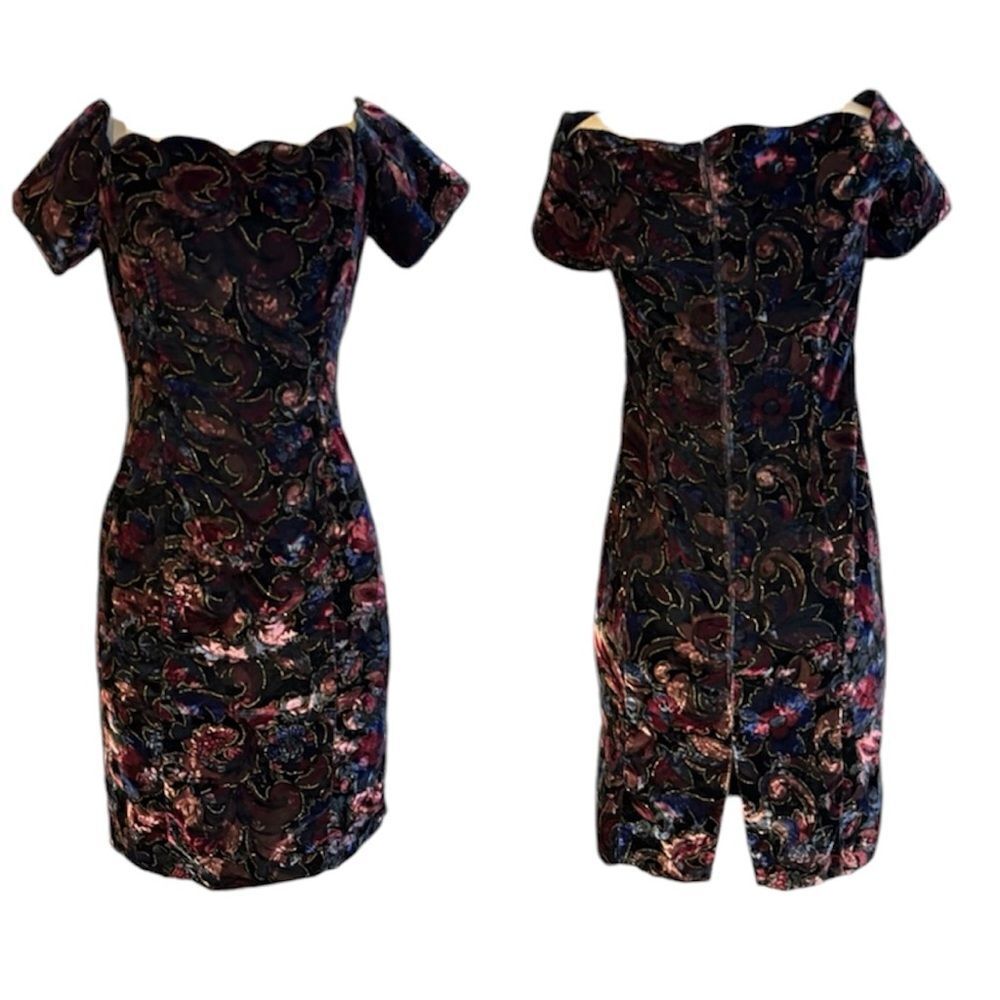 VNTG BURNOUT VELVET SCALLOP TRIM FITTED COTTAGECORE MINI DRESS BY STEPPIN’ OUT 9